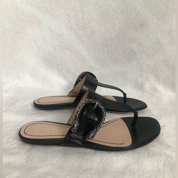 New! GUCCI Malaga Kid Dionysus Thong Sandals Size 35 Black - Picture 1 of 15